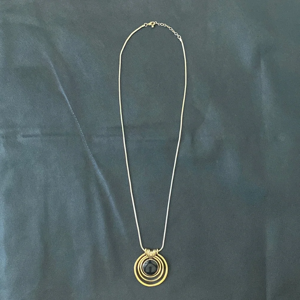 Gold Metal & Black Resin Medallion Statement Necklace.